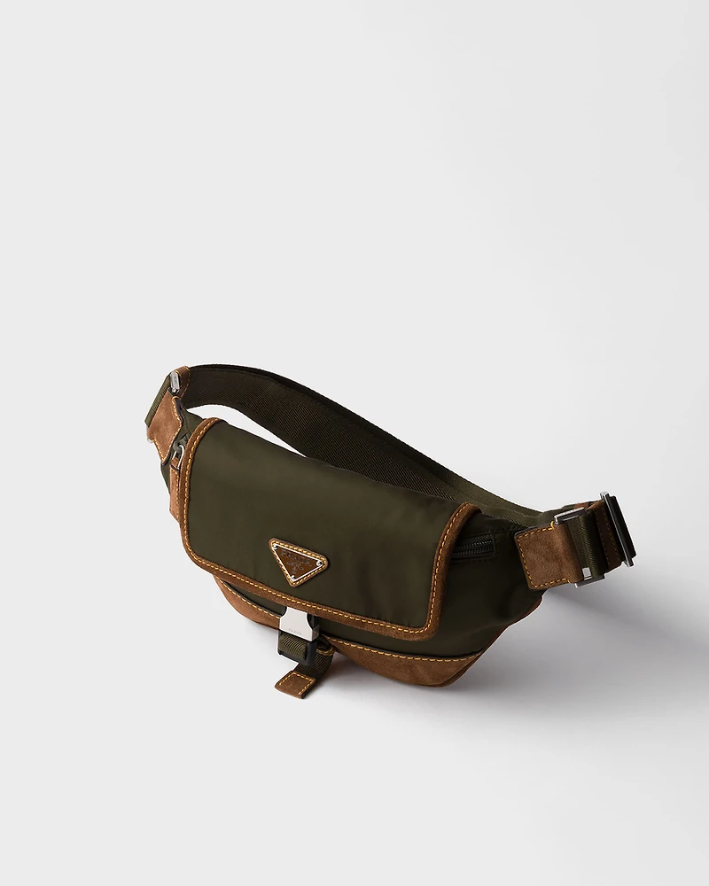 Re-Nylon and suede belt bag