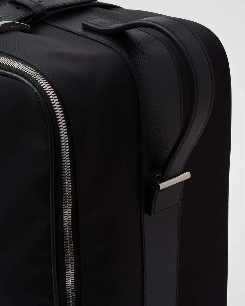 Re-Nylon and Saffiano leather suitcase