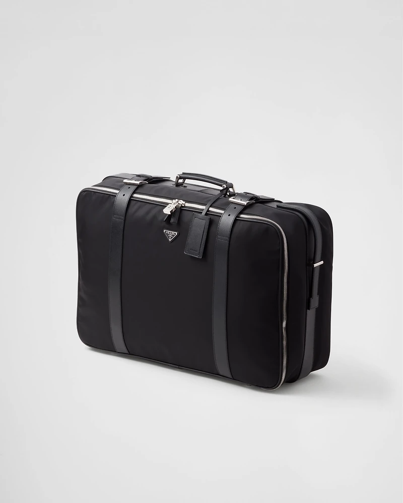 Re-Nylon and Saffiano leather suitcase
