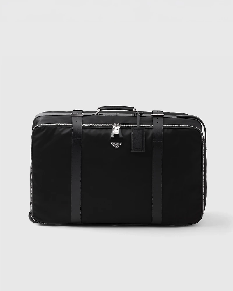 Large Re-Nylon and Saffiano leather suitcase