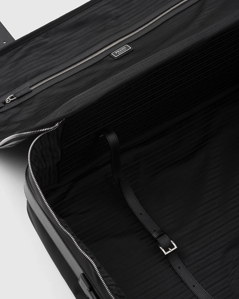 Large Re-Nylon and Saffiano leather suitcase