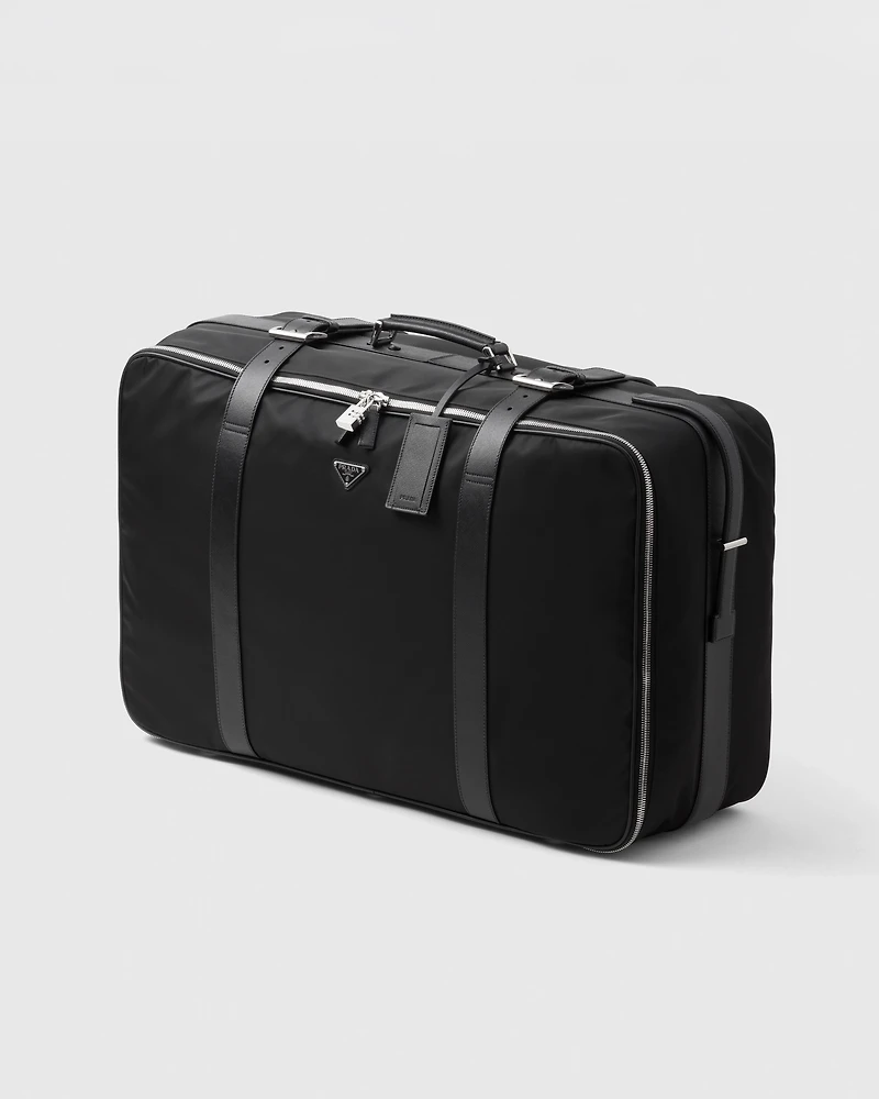 Large Re-Nylon and Saffiano leather suitcase