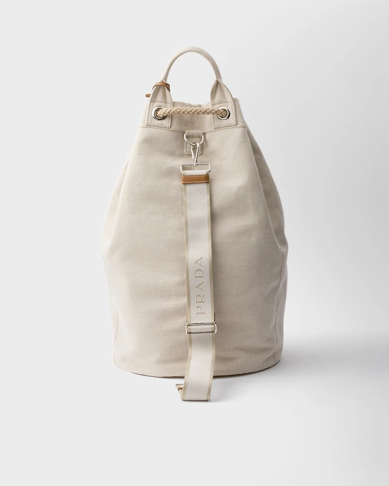 Linen blend drawstring duffel bag