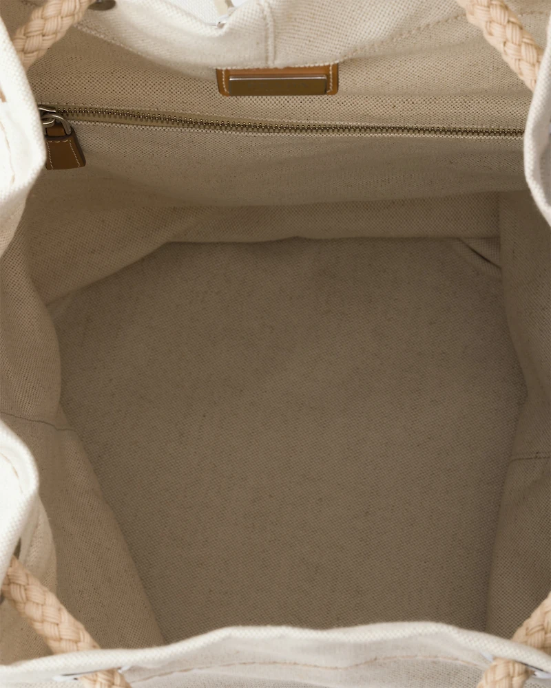 Linen blend drawstring duffel bag