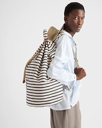 Striped canvas drawstring duffel bag