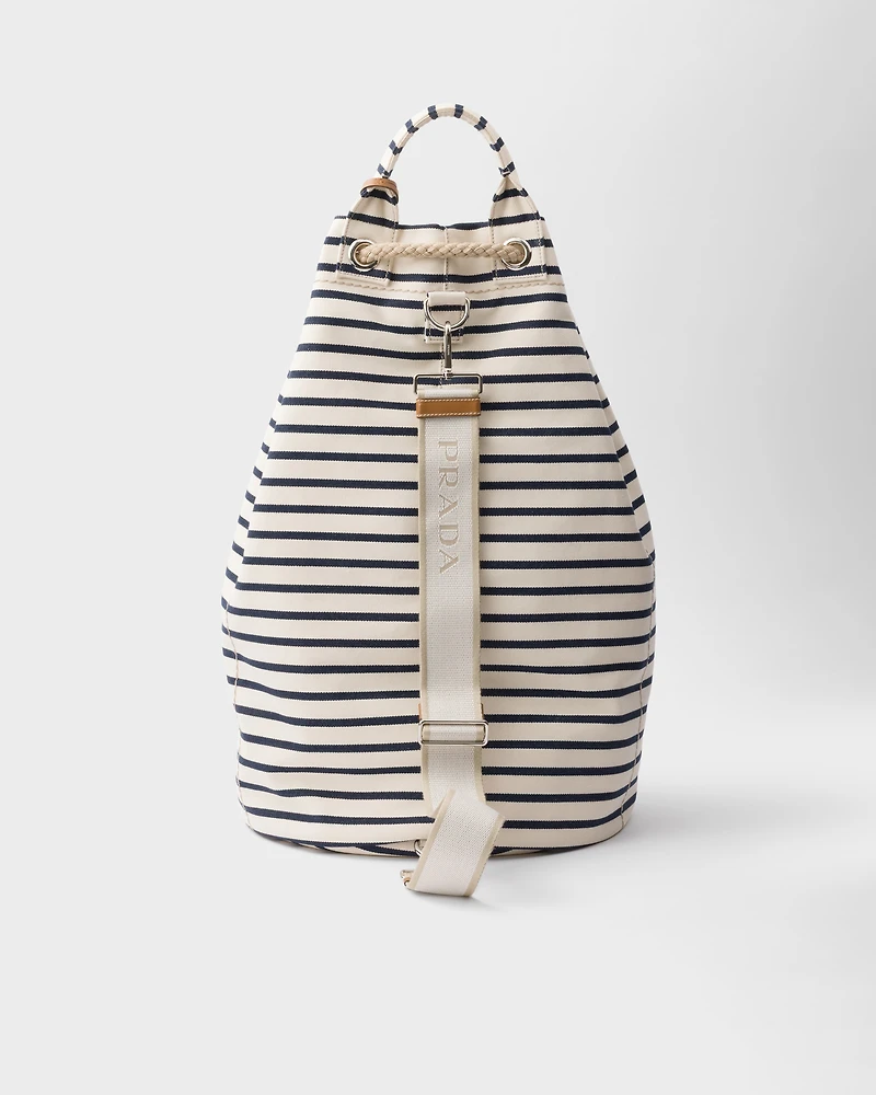Striped canvas drawstring duffel bag