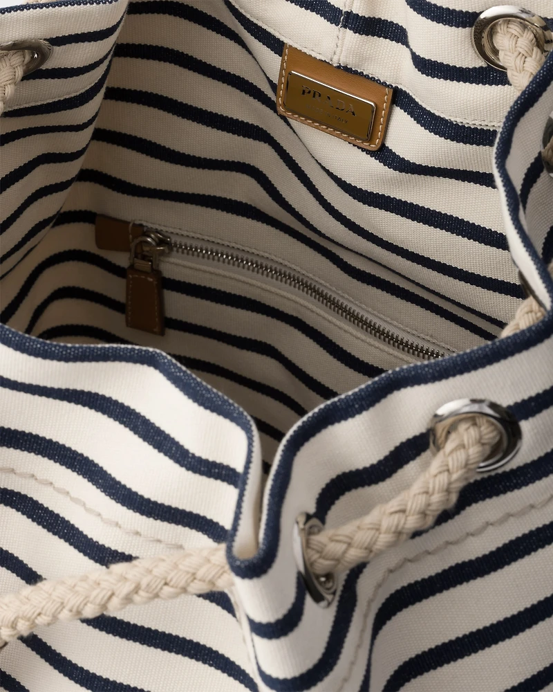 Striped canvas drawstring duffel bag
