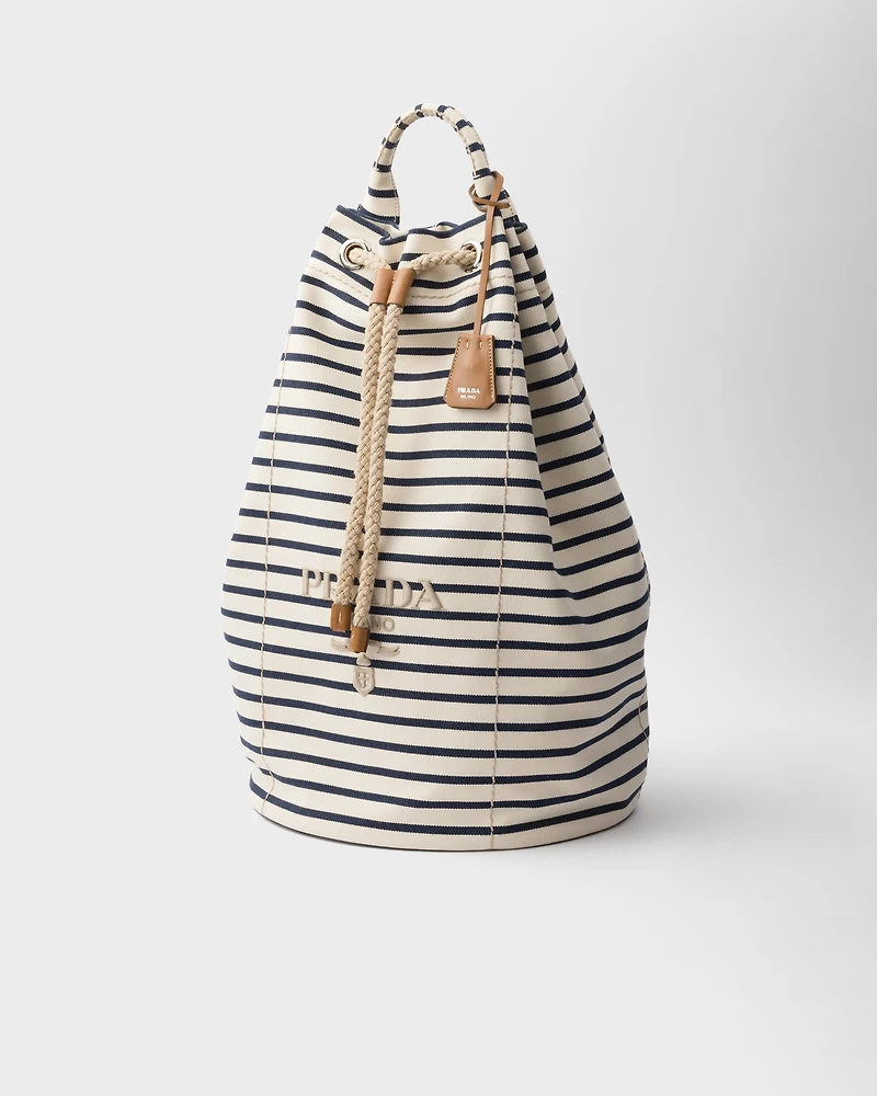 Striped canvas drawstring duffel bag