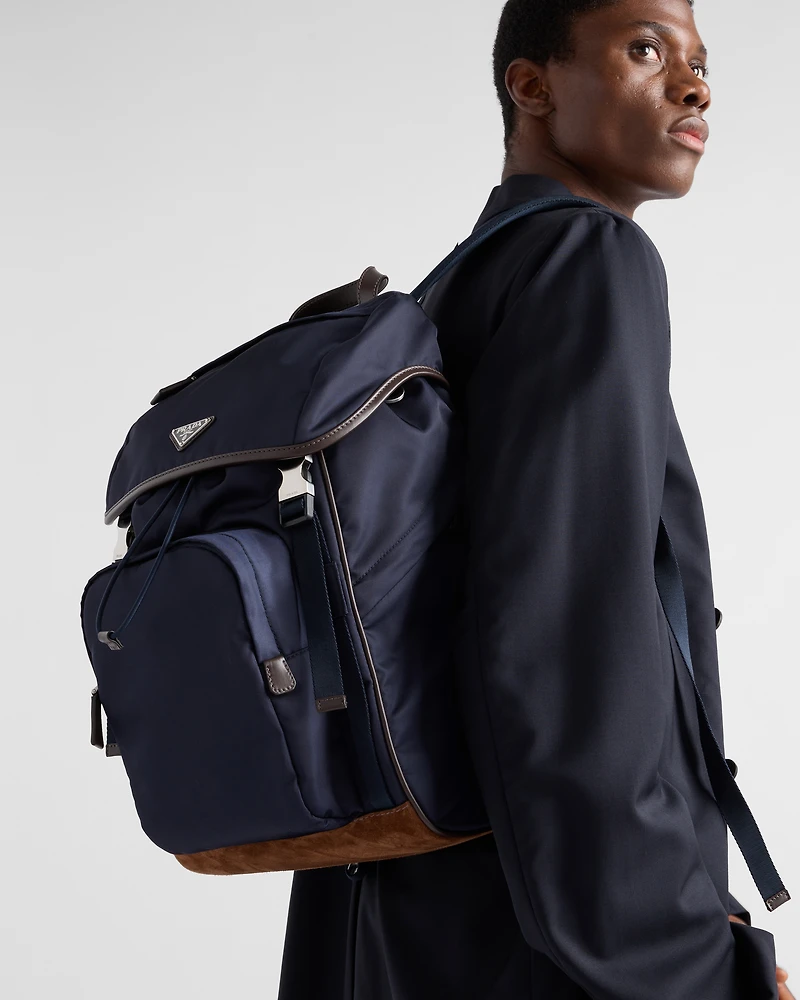 Re-Nylon and leather backpack