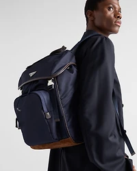 Re-Nylon and leather backpack