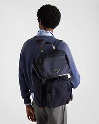 Re-Nylon and leather backpack