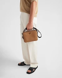 Saffiano leather crisscross slides