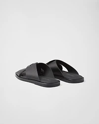 Saffiano leather crisscross slides