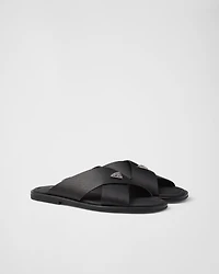 Saffiano leather crisscross slides