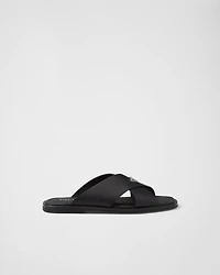 Saffiano leather crisscross slides