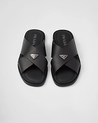 Saffiano leather crisscross slides