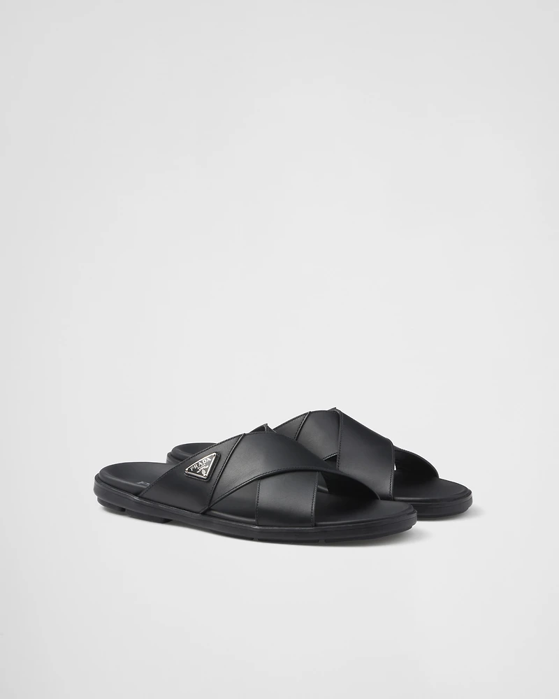Leather crisscross slides