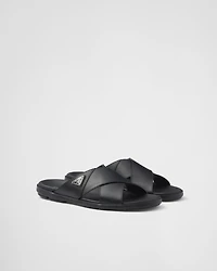 Leather crisscross slides