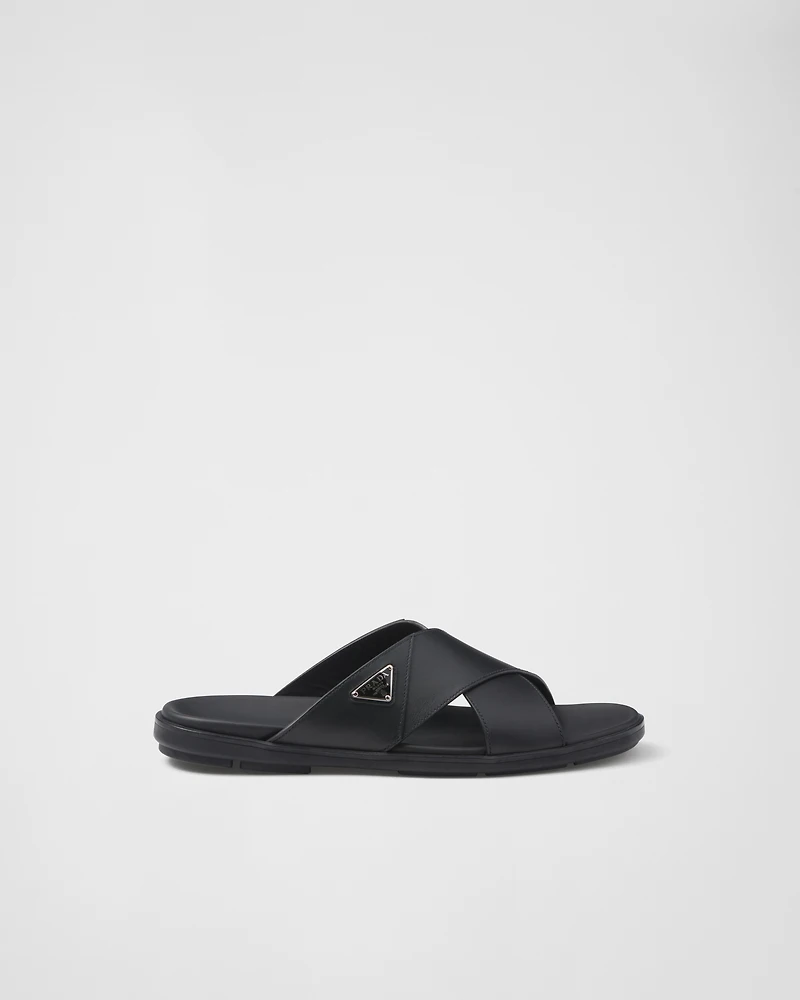 Leather crisscross slides