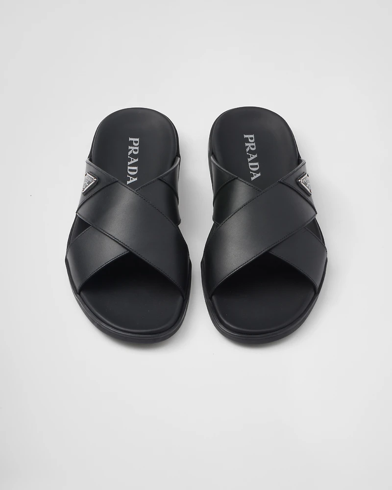 Leather crisscross slides