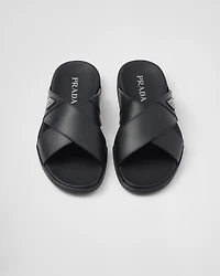 Leather crisscross slides