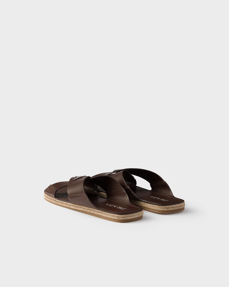 Crisscross leather slides