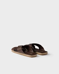 Crisscross leather slides