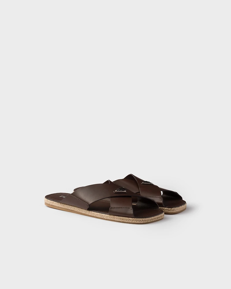 Crisscross leather slides
