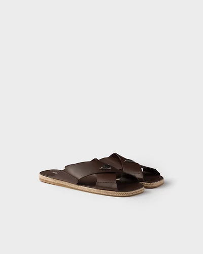 Crisscross leather slides