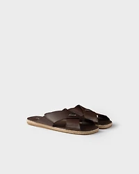 Crisscross leather slides