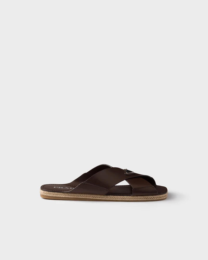 Crisscross leather slides