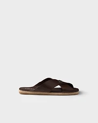 Crisscross leather slides