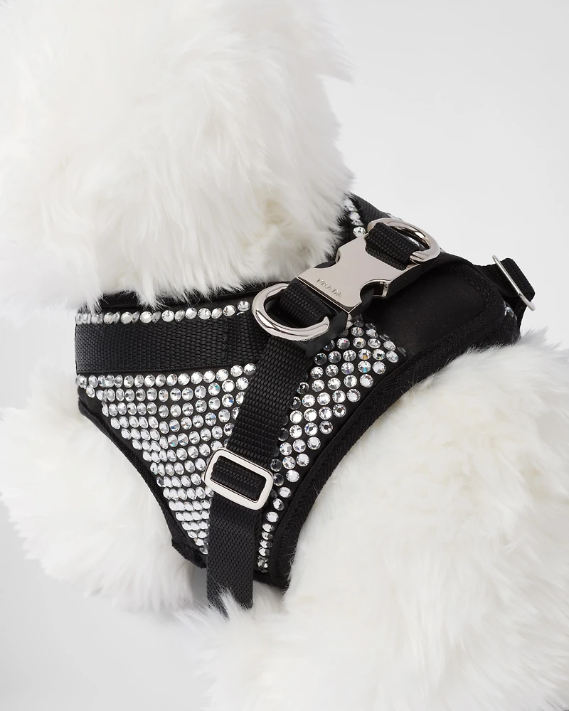 Crystal-studded satin dog harness