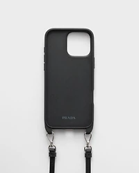 Saffiano and Ayers leather case for iPhone 16 Pro Max with shoulder strap