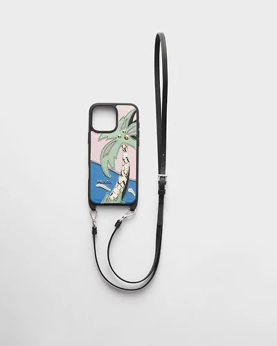 Saffiano and Ayers leather case for iPhone 16 Pro Max with shoulder strap