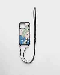 Saffiano and Ayers leather case for iPhone 16 Pro Max with shoulder strap