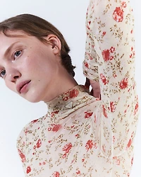 Printed stretch tulle bodysuit