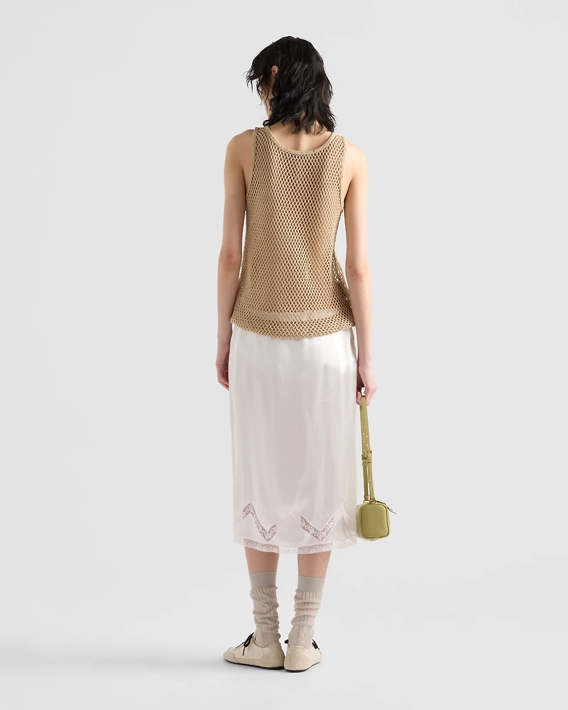 Sleeveless cotton mesh top