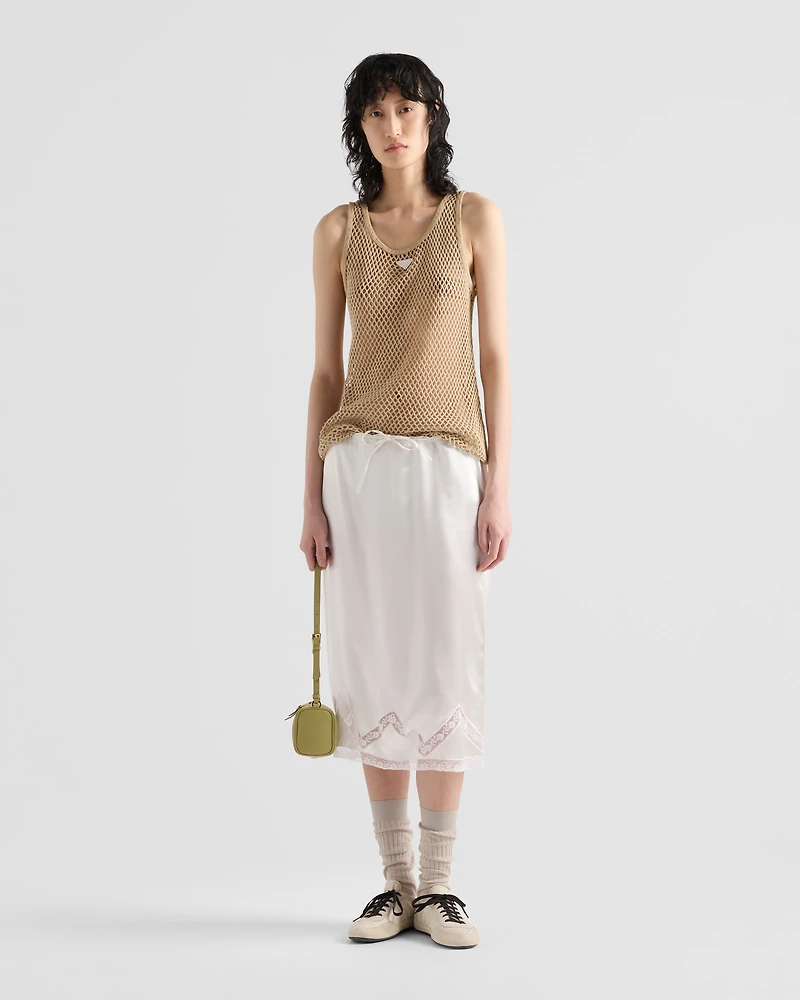 Sleeveless cotton mesh top