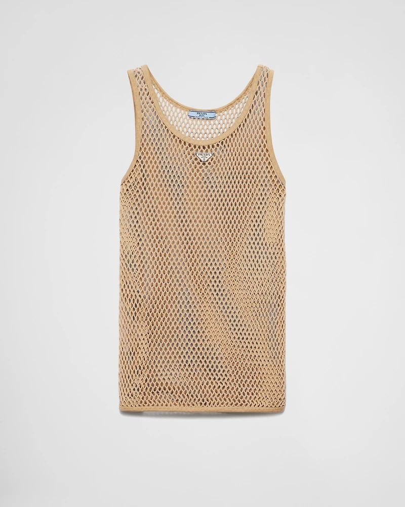 Sleeveless cotton mesh top