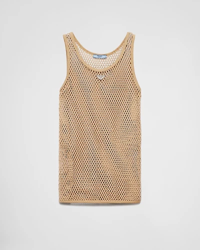 Sleeveless cotton mesh top