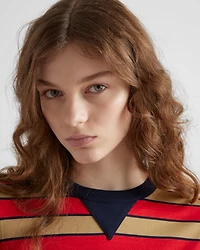 Long-sleeved striped lisle cotton T-shirt