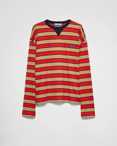 Long-sleeved striped lisle cotton T-shirt