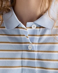 Cropped striped piqué polo shirt