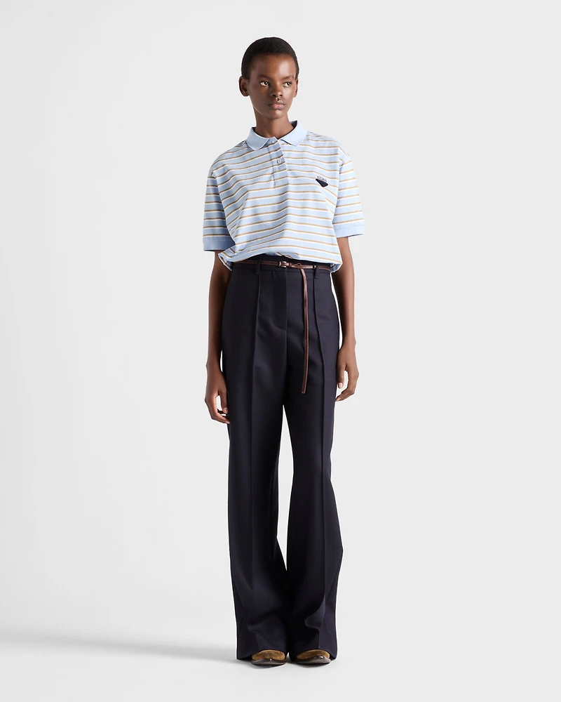 Cropped striped piqué polo shirt