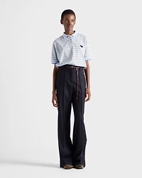 Cropped striped piqué polo shirt