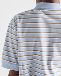 Cropped striped piqué polo shirt