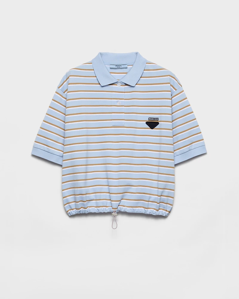 Cropped striped piqué polo shirt