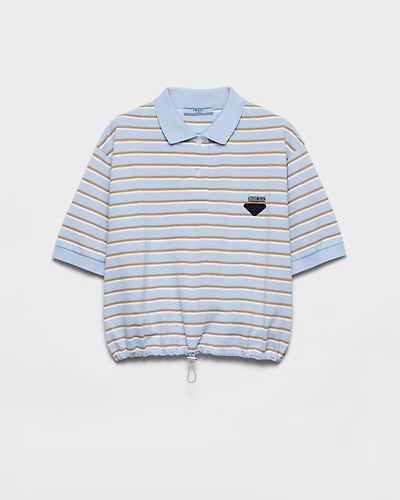 Cropped striped piqué polo shirt