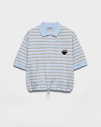 Cropped striped piqué polo shirt